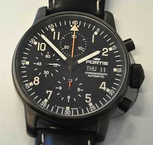 FORTIS Grenchen automatic Black Cosmonaut Flieger-Chronograph DayDate 597.18-141