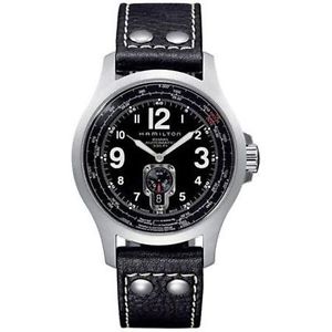 Hamilton H76515733 Mens Black Dial Analog Automatic Watch with Leather Strap