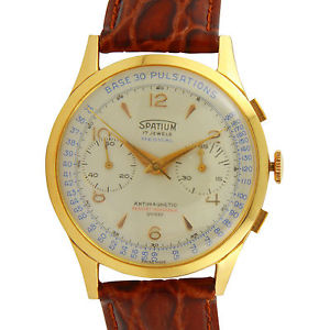 Vintage Spatium 18K Gold Double Chronograph Doctors Ressort Incassable Watch