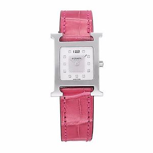 Hermes "Heure H" Watch 21 x 21 mm smooth raspberry alligator leather strap