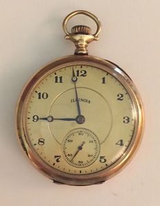 ILLINOIS 14KT GOLD 21 JEWELS A. LINCOLN POCKET WATCH & SIMMONS CHAIN --WORKS