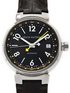 Auth LOUIS VUITTON Tambour GMT Q11310 Automatic SS x Leather Men's watch