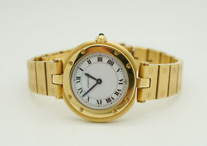 Cartier Santos Ronde Orologio Da Donna Quarzo Oro Giallo Scatola & Documenti