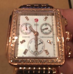 Unworn NEW Michele Deco Signature Diamond MOP Rose Gold Tone Watch MWW06P000109