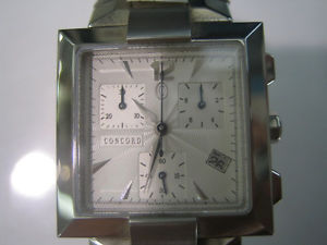 CONCORD MEN'S WATCH CHRONO SAPPHIRE ALL S/S SQUARE ORIGINAL SWISS 0310162 NEW
