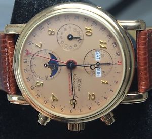 WALDAN INTERNATIONAL 18K ROSE CHRONOMETRE CHRONOGRAPHE MOONPHASE 24HR PAPERS