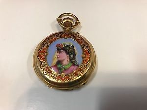 Antique Pocket Watch18k Persian Enamel Diamond Montandon Locle Diamonds 1880/89