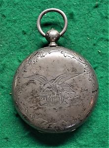 Civil War Silver KW Pocket Watch. American Eagle/ Shield Front& Sail Ship Back