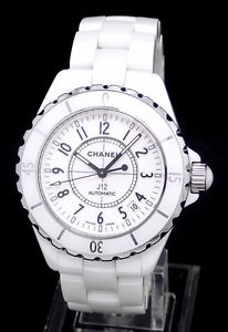 Free Shipping Pre-owned CHANEL J12 White Ceramic SS White Date 38mm H0970