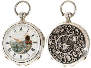 A RARE,144 GRAM HEAVY JACOT ENAMEL QUATER REPEATER WITH  POLYCHROME DIAL