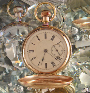 R W ROCKFORD 14 CT GOLD POCKET WATCH  COLLIE SHEEP DOG 1889 WORKING SERVICED