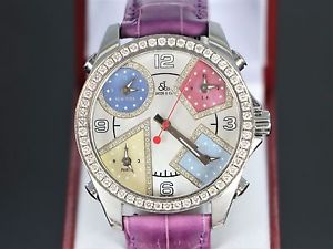$15K Jacob & Co Five Time Zone 40mm Diamond Mother of Pearl Wrist Watch Leather