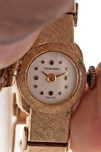 Vintage Tourneau $7000 14k Yellow Gold Ladies Dress HEART Covered Diamond Watch
