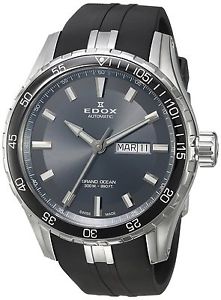 Edox Men's 'Grand Ocean' Swiss Automatic Stainless Steel and Rubber Diving Watch