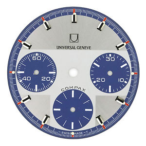Rare Universal Geneve Compax "Grey Blue Exotic NINA" Mint Watch DIAL, Evil Rindt