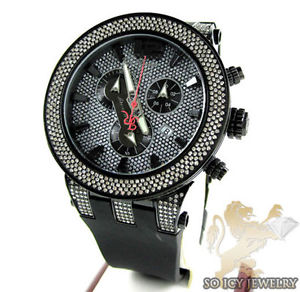Mens Joe Rodeo Broadway Black Stainless Steel Diamond Rubber Band Watch 5.00 ct