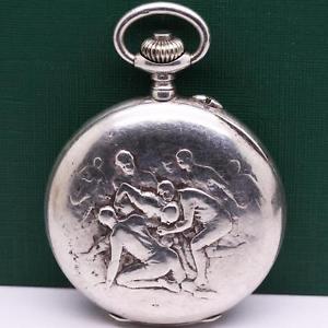 1900's ULYSSE NARDIN CHRONOGRAPH RUGBY SCENE 0.900 SOLID SILVER POCKET WATCH