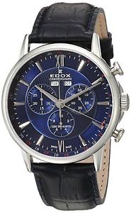 Edox Men's 'Les Bemonts' Swiss Quartz Stainless Steel and Leather Dress Watch, C
