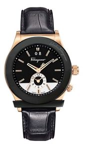 Ferragamo Men's F62LDT5213 S009 1898 Rose-Gold IP Steel Black Leather Date Watch