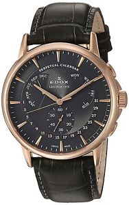 Edox Men's 'Les Bemonts' Swiss Quartz Stainless Steel and Leather Dress Watch, C