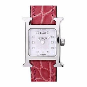 Hermes "Heure H" Watch 17 x 17 mm crocodile skin pink leather strap