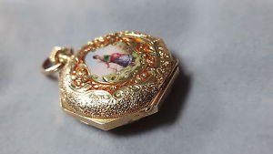 ANTIQUE 18K GOLD STOP WATCH WITH ARTWORK