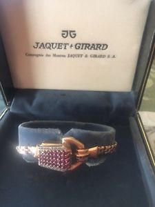 Jaquet Girard Wrist Watch for Women with Rubies & Diamonds, 14k Rose Gold - Rare