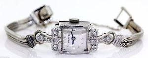 VINTAGE 14K WHITE GOLD 'HARVEL' HAND-WINDING WATCH W/ DIAMONDS! #L21