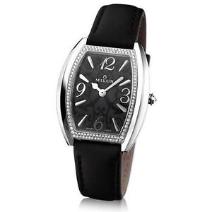 Milus Cirina Women's 37mm Black Leather Stainless Steel Case Quartz Watch CIR015