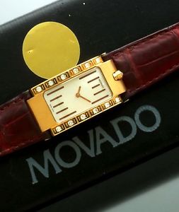 18K Red Gold Diamond Case Movado Elliptica Watch with Original Box Luxury Dress