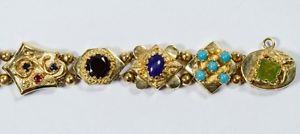 VINTAGE 14K GOLD MULTI GEMSTONE SLIDE BRACELET, 7 INCHES, **MAKE OFFER!*