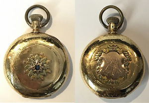 OUTSTANDING 3 COLOR GOLD AND JEWELED POCKET WATCH, 2.06 TROY OZ. OF 18K GOLD