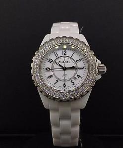Chanel J12 Diamond White Ceramic 33mm Ladies White Dial Diamond Bezel Date