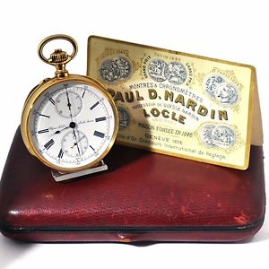 MINT SWISS ULYSSE NARDIN SPECIAL CHRONOGRAPH 18K GOLD POCKET WATCH BOX & PAPERS