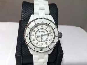 NEW CHANEL Ref. H1628 White Ceramic Quartz Ladies 33mm w/ White Diamond Dial! A+