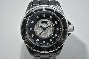 F / S Pre-owned CHANEL H1757 J12 38MM Center Pave Diamond Ceramic Black Men