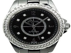 Chanel J12 H3109 BLACK CERAMIC AUTOMATIC Watch 8P Diamond Used Rare 38mm Mint