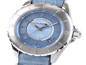 Chanel Alligator Crocodile Leather Watch J12 G10 H4338 Titanium Blue Rare