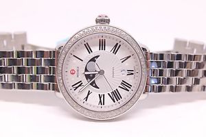 NWT Michele Serin Moon Phase 100 Diamonds Bezel Silver Womens Watch MW21D01A1981