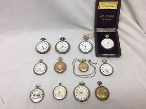 Lot Pocket Watches Hamilton, Waltham, Elgin, Hampton, Seth Thomas, Hampten 14k