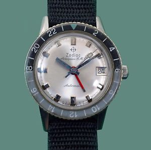 Vintage 1960's Zodiac Aerospace GMT Automatic Date Military Pilots Watch