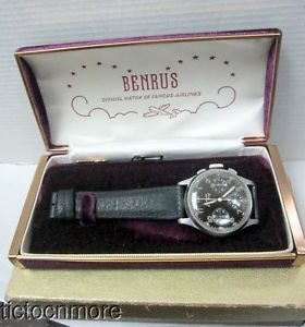 VINTAGE US WWII BENRUS SKY CHIEF CHRONOGRAPH PILOTS WATCH BOX & PAPERS