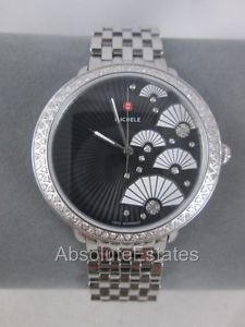 NEW Michele Serein 16 Black Fan Ladies Watch Diamond MW21B01A1089 Bracelet NIB