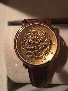 Gorgeous Gilded Chinese Dragon Watch With Alligator Strap WOW