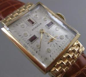ESTATE GARNET NORMAN 14K YELLOW GOLD SQUARE ETCHING WATCH MECHANICAL WORKS #2417