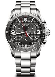 Victorinox Chrono Classic XLS Black Dial Black Leather Strap Mens Watch 241651