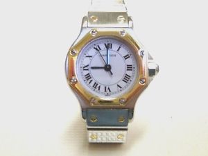 CARTIER SANTOS RONDE GOLD BEZEL 18K/750 WATCH LADY, AUTOMATIC, SAPPHIRE, S-STEEL