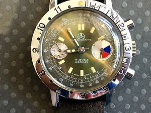 Vintage Ollech Wajs Chronograph Diver Pilot wristwatch Valjoux 7730 Rare steel