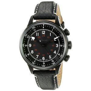 Bulova 65A107 Mens Black Dial Analog Mechanical Watch with Leather Strap