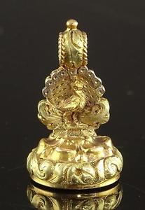 ANTIQUE 18K GOLD PEACOCK BLOODSTONE WAX STAMP FAMILY CREST SEAL CLIPPER SHIP FOB